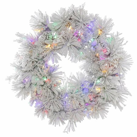 VICKERMAN 30 in. Flk Alberta Green Wreath with with 50 Cone Multi-Color LED Light A155332LED